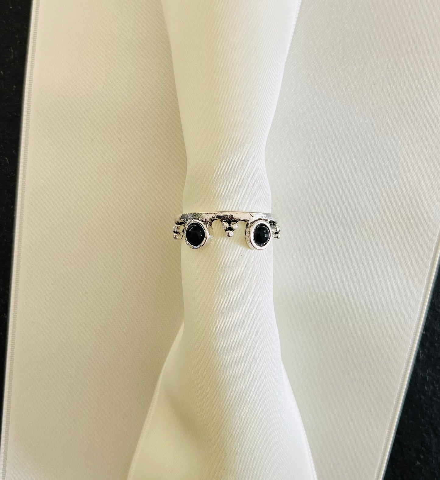 Zwarte Agaat zilverkleurige ring 💍