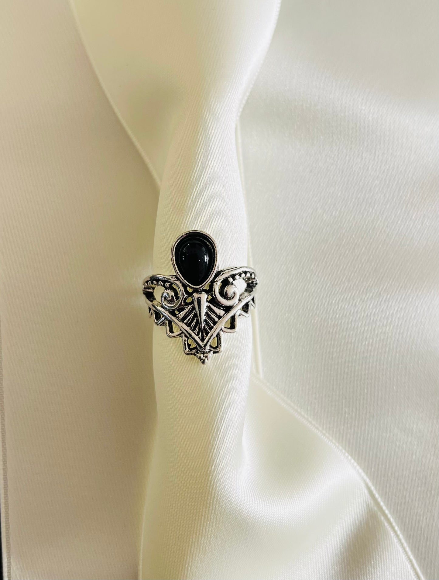 Zwarte Agaat zilverkleurige ring 💍