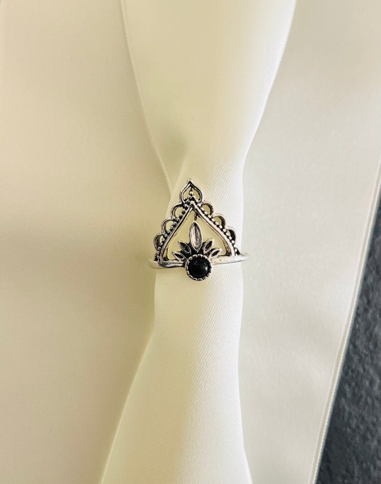 Zwarte Agaat zilverkleurige ring 💍