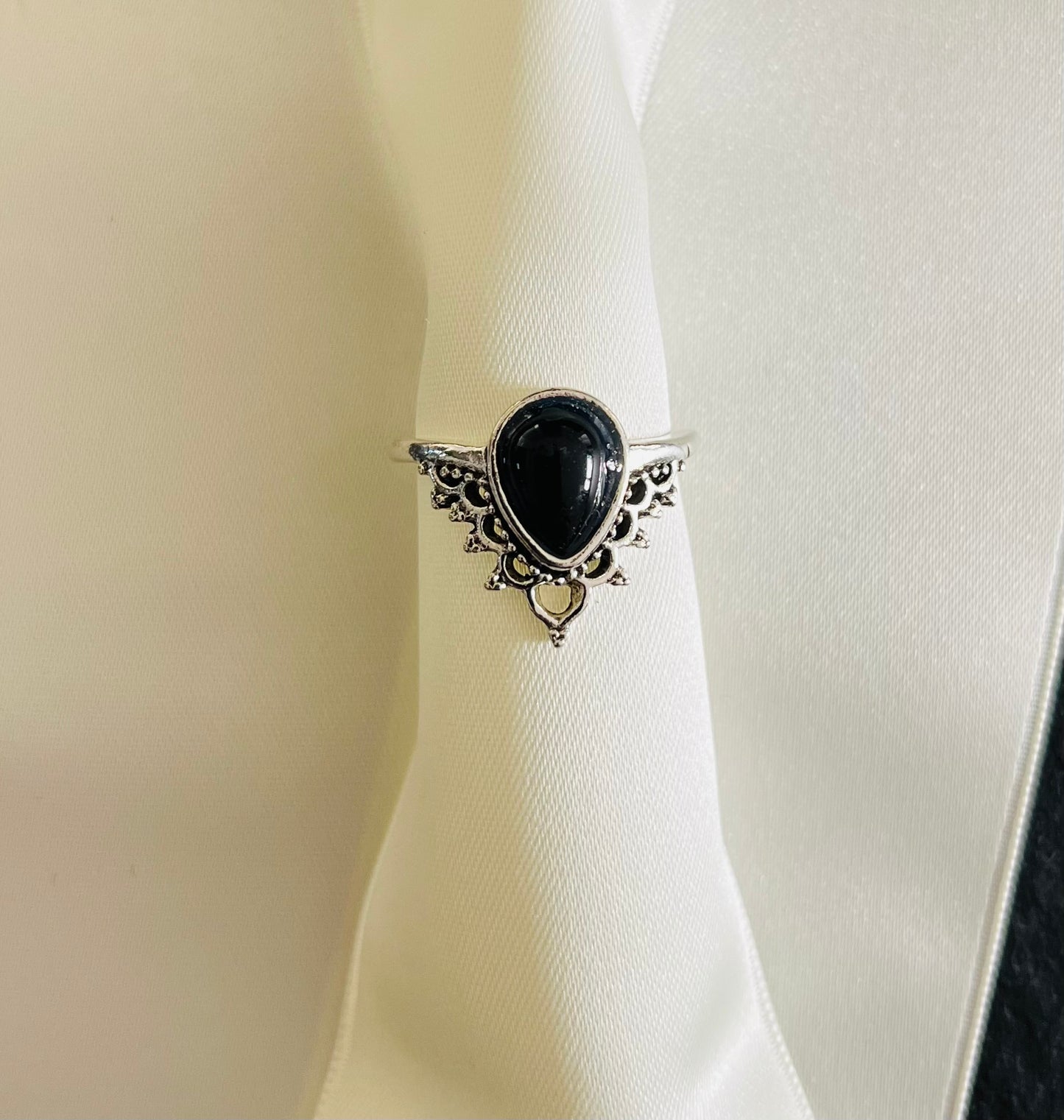 Zwarte Agaat zilverkleurige ring 💍