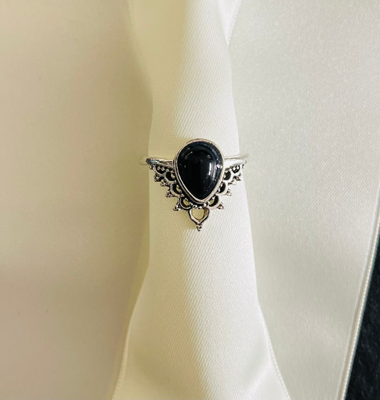 Zwarte Agaat zilverkleurige ring π