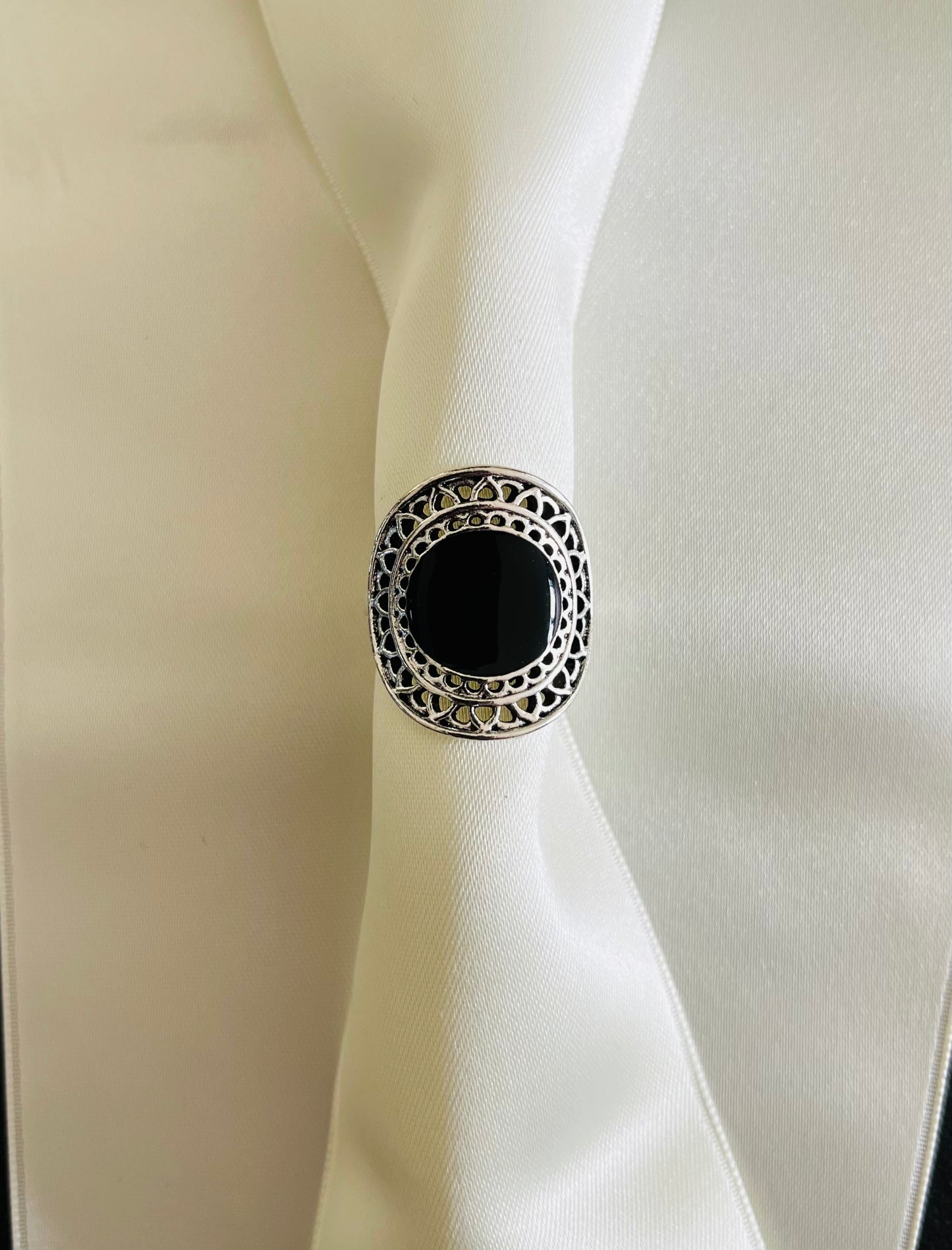 Zwarte Agaat zilverkleurige ring 💍