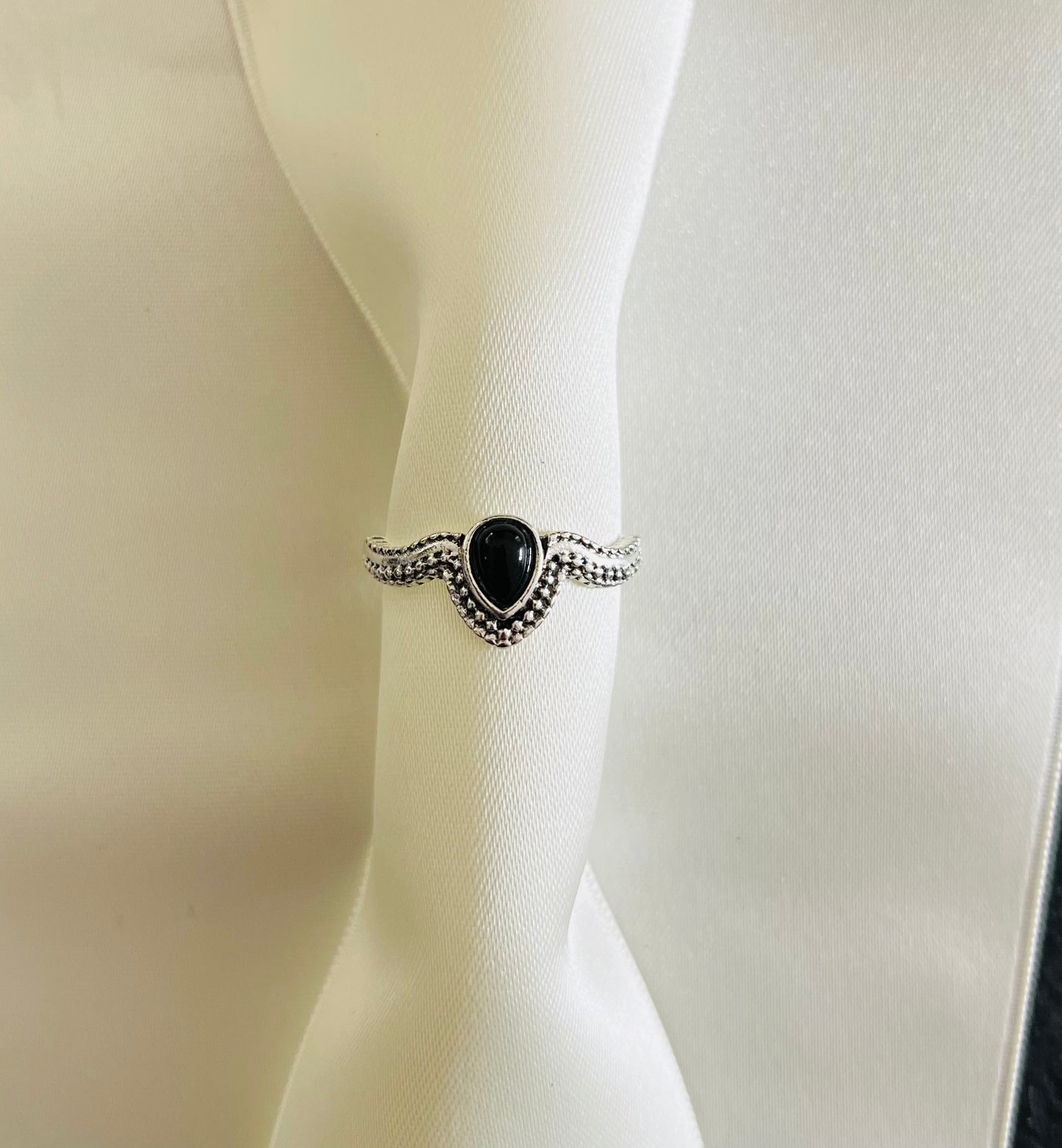 Zwarte Agaat zilverkleurige ring 💍