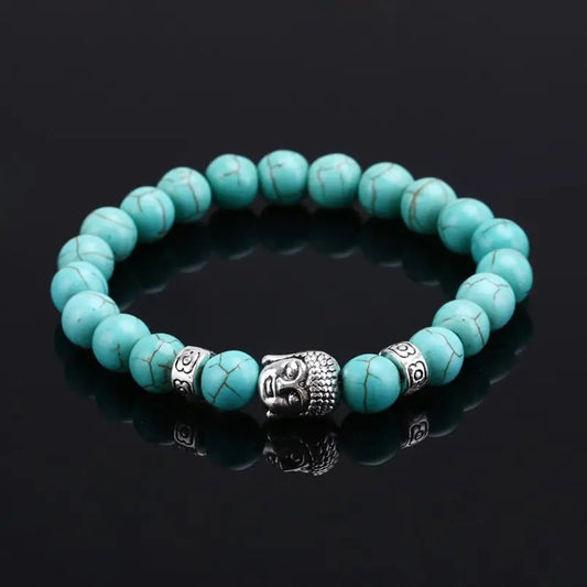 Turkoois / Turquoise Edelsteen Armband Met Boeddha Bedel