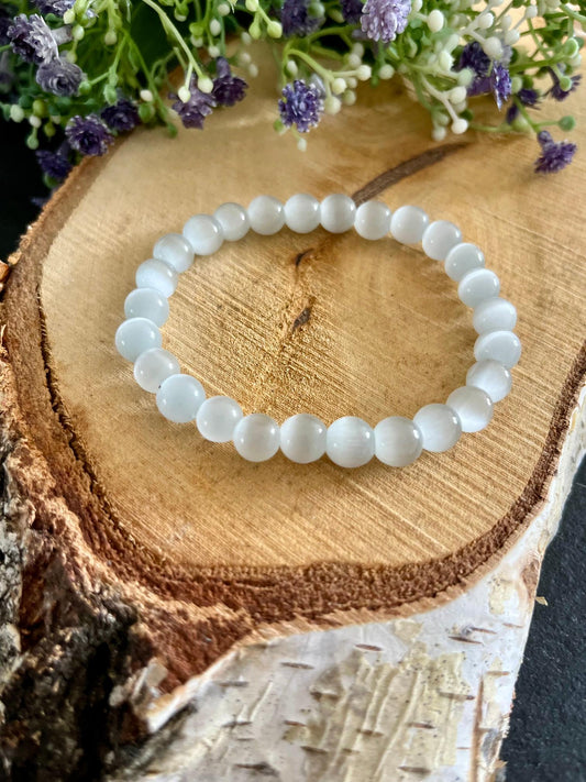 Kralen armband seleniet edelstenen 8 mm