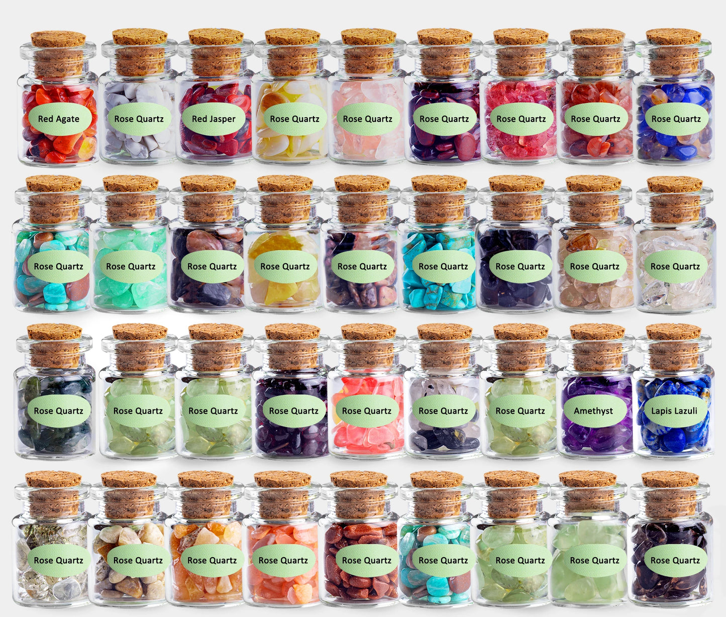 Assortiment geluksflesjes 36 verschillende edelstenen