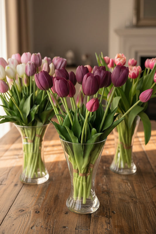 Bos paarse kunst tulpen in vazen – real touch nep tulpen realistisch boeket