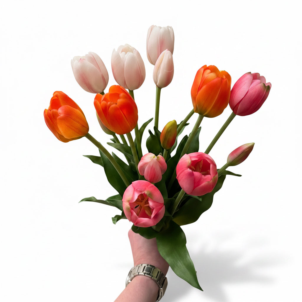 Fel roze kunst tulpen gemixt boeket – realistische nep tulpen voor kleurrijke en luxe woondecoratie