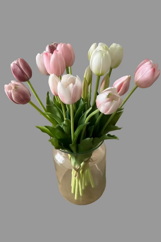 Lichtroze kunsttulpen boeket real touch – realistische nep tulpen voor stijlvolle en zachte woondecoratie