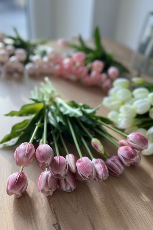 Bos paars witte kunsttulpen real touch – levensechte nep tulpen met gemêleerde kleuren