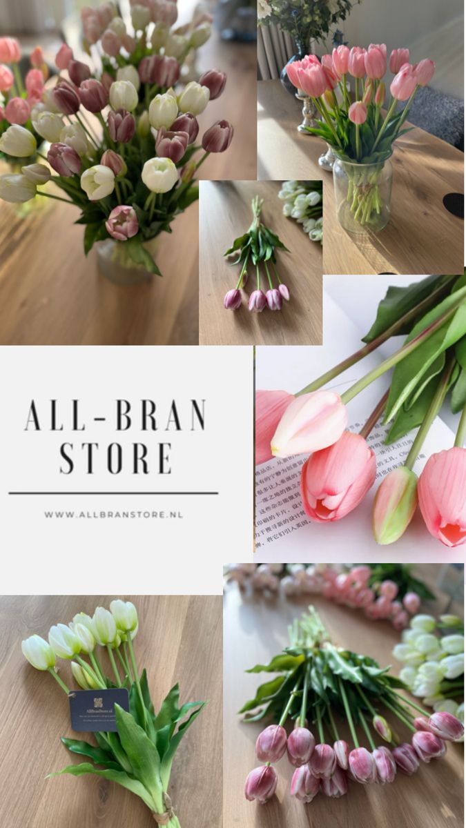 AllBranStore logo met nep tulpen die echt lijken hoogwaardige kunsttulpen 