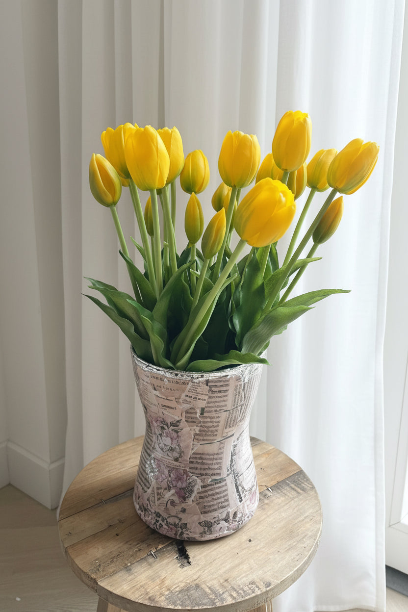 Bos gele kunst tulpen – real touch nep tulpen realistisch boeket - nep tulpen die echt lijken geel